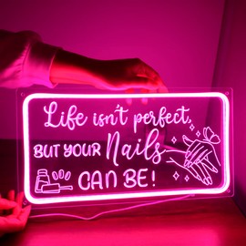 Planzo NAILS Neon Sign Nails Tech Spa Salon Studio Beauty Business Stores Logo Barber Shops LED Wall Sign Bedroom Neon Light Wall Decor Lady Birthday Christmas Gift 5V USB Night Light 15.75" Pink