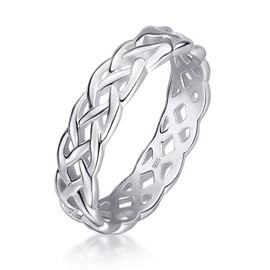 Amberta Women's 925 Sterling Silver Ring Celtic Knot Design Eternity Band: Inside Circumference 56.3 mm - Size P