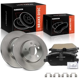A-Premium 10.70 inch (272mm) Rear Solid Disc Brake Rotors + Ceramic Pads Kit Compatible with Select Volkswagen Models - Jetta 2019-2021, Taos 2022-2023, 6-PC Set