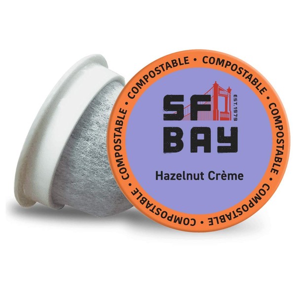 SF Bay Coffee Hazelnut Crème 12 Ct Flavored Medium Roast Compostable Coffee Pods, K Cup Compatible including Keurig 2.0