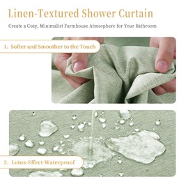 Shower Curtain, Anti-Blow Heavy-Duty Linen-Texture Fabric Shower Curtain, Extra Soft Double-layer waterproof Shower Curtains With Smart Function Stainless Steel Hooks for Bathroom,60"x72"(Light Green)