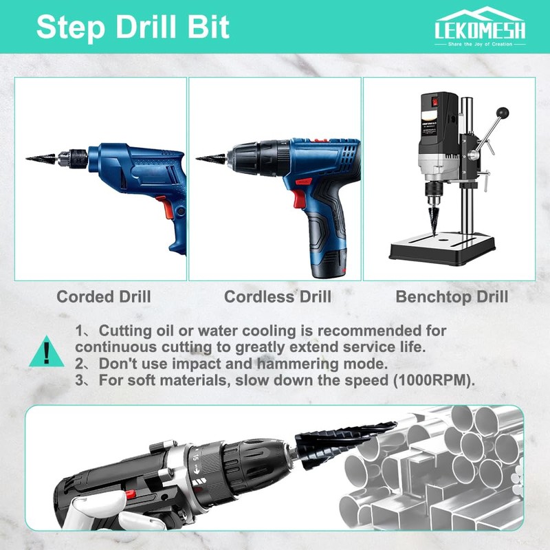 LEKOMESH Cobalt Step Drill Bit - 4-22mm Four Spiral Flute