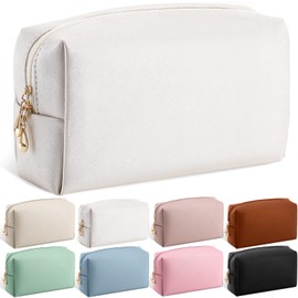 Kigeli Leather Makeup Bag PU Leather Cosmetic Pouch Wide-open Waterproof Toiletry Organizer with Dividers Travel Bag Birthday Valentine's Day Gifts for Women Friend Sister Daughter BFF(Ivory White)