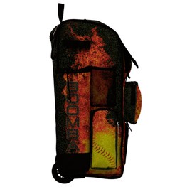 Boombah Rolling Superpack Baseball/Softball Gear Bag - Telescopic Handle - Holds 4 Bats - Wheeled Version - Softball Flame Thrower Glitter Black/Orange