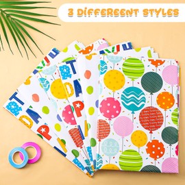 9 Sheets Birthday Wrapping Paper, Rainbow Wrapping Paper with 2 Rolls Ribbons, Children Birthday Gift Wrap Set for Kids Birthday Party