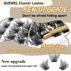 QUEWEL Cluster Lashes 72 Pcs Wide Stem Individual Lashes C/D Curl 8-18mm Length DIY Eyelash Extension False Eyelashes Natural&Mega Styles Soft for Personal Makeup Use at Home (Mega-D-18)