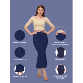 Mehrang Saree - Enagua moldeadora para mujer, mezcla de algodón, enaguas, faldas para mujer, vestido con forma para sari, Azul marino, Small