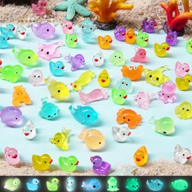 LOIKMIUP 100Pcs Luminous Mini Duck with Ocean Animals, Tiny Resin Figurines Glow in The Dark for Prank Garden Micro Landscape Dollhouse Decor Craft, 70pcs Ducks with 30pcs Sea Animals
