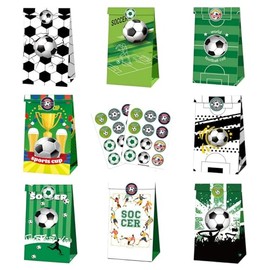 FELIZBROOM 24 Piezas Bolsas de Regalo para Fiestas de Fútbol, 8 Diseños, Con Pegatinas, Bolsas de Papel Kraft Con Temática del Mundial, para Dulces, R