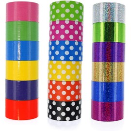GIFTEXPRESS 18 Assorted Colored Duct Tapes, Holographic Polka Dot Duct Tapes - Multi Purposes Bright Colors Tapes Great for DIY Art Home School Office Colors: Pink Purple red Orange Gold ect. 2" Roll