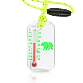 Wildlife Zip-o-Gage - Outdoor Thermometer for Kids with UV Exposure Decal - Reflective Breakaway Lanyard and Fun Animal Designs for Camping and Hiking - Style: Green Bear