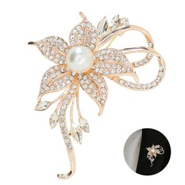 Rhinestone Flower Brooch Pearl Brooches for Women Elegant Floral Brooch Pins Jewelry for Women(Style C)