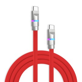 chubbycable Neon Chubby - Fast Charge Cable with Smart Light RGB Color Gradual Light Up LED USB Charging Cable, Red, Type-C to Type-C, 0.82 FT