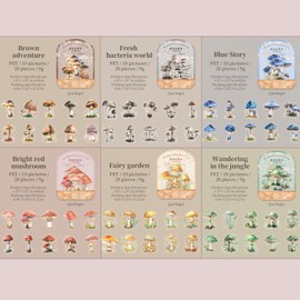 Arpaper Mushroom Stickers Aesthetic Scrapbooking Accessories 120 Pieces Stickers PET Material Decorative Creative for Scrapbooking, Album, Journal DIY (Mushroom Series)