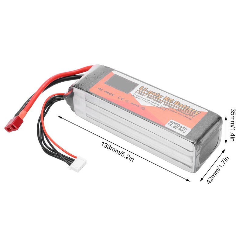 14.8V 5000mAh 40C Lipo Battery T Plug 4S Rechargeable Battery