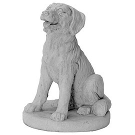 Solid Rock Stoneworks Sitting Golden Retriever on Base- 15" Tall x12 w x12 Dia