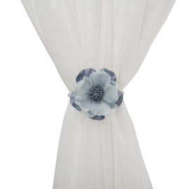 SUQ I OME 1 Pair of Curtain Tiebacks, Elegant Pearl Magnetic Curtain Tieback with Handmade Flower Decorative Drapery Holdbacks Rope Holder for Home, Office,Blue