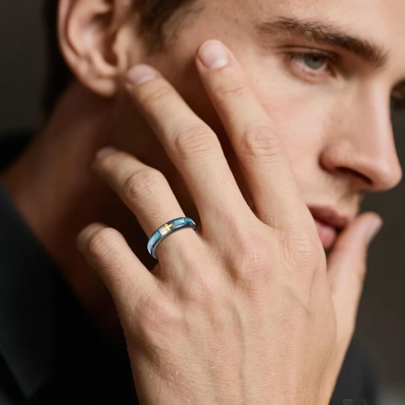 DAYLINLOVE Turquoise Cross Ring S925 Sterling Silver Black Turquoise Rings