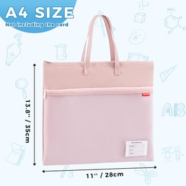 Document Bag A4 Zip Bag, 35 x 28 cm Carry Bag Waterproof Double Zip Nylon Mesh Bag with Handle Small Labels Student Office Supplies Travel Bag Pink