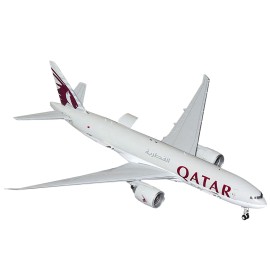 DCD Boeing 777F Commercial Aircraft 'Qatar Cargo' (A7-BFT) Gray Tail Graphics 1/200 Scale Diecast Toys 'Gemini 200 Interactive'