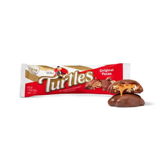 DeMet's Turtles Milk Chocolate Caramel Nut Cluster Bar (1.76 Ounce, 3-Piece Bar, 24 Count), Perfect Grab-N-Go Snack or Sit & Savor