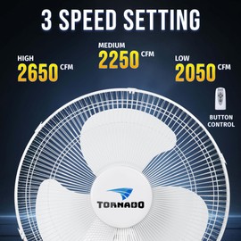 Tornado 2 Pack 16 Inch Oscillating Wall Mount Fan Remote Control Included 3 Speed 2650 CFM 6 FT Cord UL Safety Listed