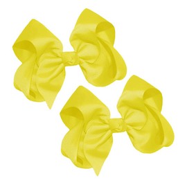 WD2U Girls Set of Two 4" Solid Grosgrain Pigtail Hair Bows French Clip Barrettes Lemon Yellow