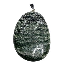 KRIO 1 x Großer Silberauge Scheibenstein IOV250307 Therapiestein als Anhänger mit Silberöse - Größe L Steinlänge 42 bis 51mm, Dicke ca 9mm (Silberauge 3)