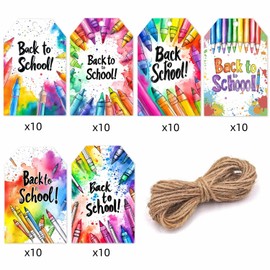 60 Pieces Back to School Gift Tags with String– First Day of School Kraft Paper Tags for Classroom Decorations, Welcome Back Party Supplies Classroom Gifts Wrapping Accessories