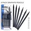 Set of 6 Wood-Free Graphite Pencils Set Black Full Lead