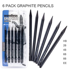 Set of 6 Wood-Free Graphite Pencils Set Black Full Lead Pencils Various Hardnesses HB 2B 4B 6B 8B EE Graphite Pencil Set for Sketching Pencils Graphite Drawing Set Pencils Painting Tools