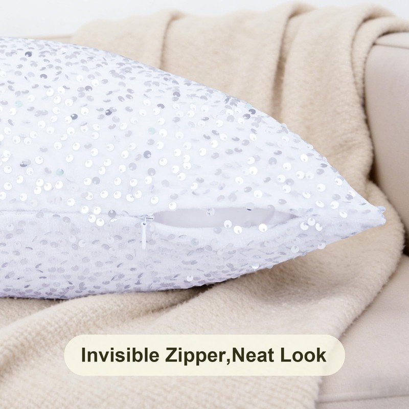 SquarePie Pack of 2 White Sequin Velvet Pillow Covers 18x18