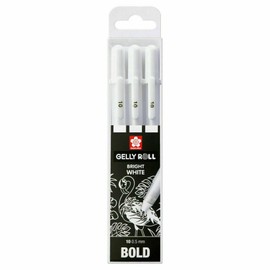 JustArtsCrafts Gely Roll 3 x Bright White pens in case, Bold, size 10