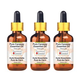 Greenwood Essential Pure Caraway Essential Oil (Carum Carvi) with Glass Dropper Natural Therapeutic Quality Steam Distilled (Pack of Three) 100 ml x 3 (10 oz)