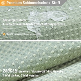 BTTN Waffle Shower Curtain, 180 x 200 cm, Anti-Mould, Heavy Waterproof Fabric, Textile Shower Curtain with 12 Hooks, Modern, Washable, Weighted, Decorative Polyester Shower Curtain for Bathtub, Green