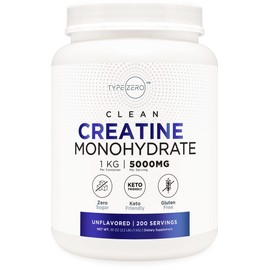 Type Zero Type Zero Creatine Monohydrate (Unflavored) 1 KG, 5000mg (5g) Per Serving, Micronized, Zero Sugar, Keto Friendly & Gluten Free, 200 Servings