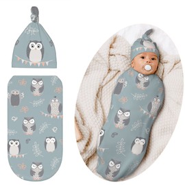 Qwalnely Swaddle Blanket for Baby, Swaddling Sleeping Sacks, Unisex Baby Stuff with Hat, Owl