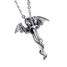 dsanbo Stainless Steel Silver Dragon Sword Pendant Necklace Pendant Retro Jewellery Boy Men's Necklace