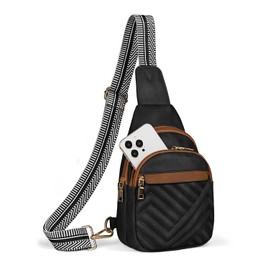 Quilted Leather Small Crossbody Bags for Women Men, Cross body Sling Bag Purse for Women One Strap Backpack Travel