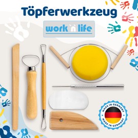 Tool for air-drying craft clay, modelling clay, natural clay, soft and supple, very suitable for processing clay, air-hardened individually paintable (tool set)