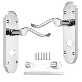 Probrico 1 Pack Chrome Door Handle with Thumb Turn Lock Inside, Internal Chrom Door Handle, Backplate Size 168mm×40mm