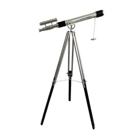 Vintage Royal Nickel Finish Telescope Floor Standing Wooden/Brass Black Tripod Stand Marine Chrome Doubel Barrel Handmade Marine Telescope Home Decor