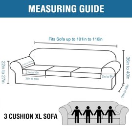 H.VERSAILTEX 4 Piece Stretch Sofa Covers for 3 Cushion Couch Covers for Living Room Furniture Slipcovers (Base Cover Plus 3 Seat Cushion Covers) Upgraded Thicker Jacquard Fabric (XL Sofa, Ivory)