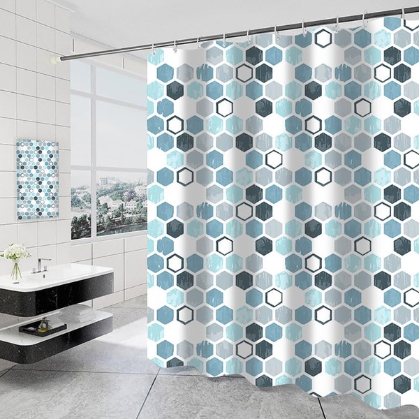 Lkw Ogechi Blue Shower Curtain, 240 cm, Drop, Washable and