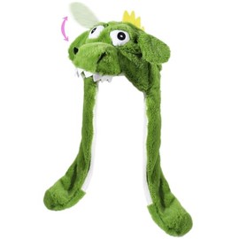 Plush Animal Hat with Moving Jumping Ears Pop Up Beating Hat Movable Dancing Cap for Kids Adult(Dinosaur)