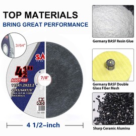 SALI 100 Pieces Cutting Disc Cut Off Wheel 4 1/2x 3/64 x 7/8" Cutting Wheels 4-1/2" Inch for Metal & Stainless Steel, Applies to 4.5 Angle Grinder Cutting Wheel Aggressive Cutting