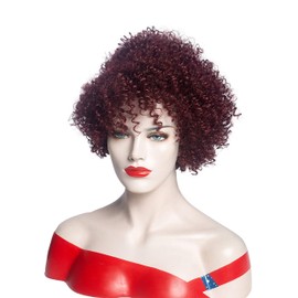 Short Burgundy Afro kinky curly Wigs for Black Women Red Curly Wig with Bangs Heat Resistant Synthetic Hair Wig