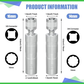 Lyxheth 14mm&16mm Magnetic Swivel Spark Plug Socket, Spark Plug Tool, Thin Wall 3/8 Inch Drive 12-Point Standard Spark Plug Socket Removal Tool 360-degree Rotation, Spark Plug Remover for Most Cars