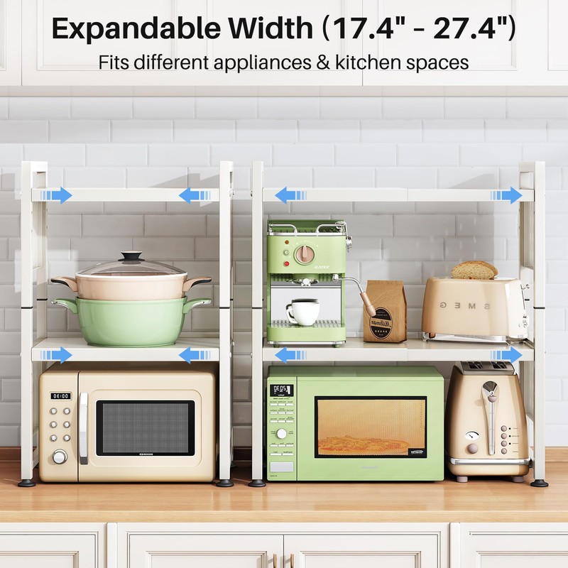 Expandable Microwave Stand, Heavy Duty 3-Tier Adjustable Microwave Oven Rack