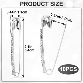 SmallCat 10pcs Rhinestone Safety Pins, Silver Plated Crystal Brooch Pins, Women Safety Pin Brooches, Sweater Clips, Decorative Sock Charm Jewelry Making Supplies for Clothes, Hats, Shawl